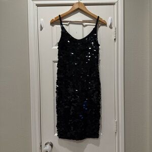 Vintage Black Label Mini Dress Women’s Sz 6 Black Large Circle Sequined Party